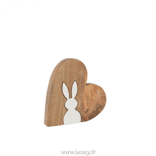 J-Line J Line animal animaux statuettes Jolipa Silhouette Lapin Puzzle Dans Coeur Bois De Manguier Naturel Blanc Medium.