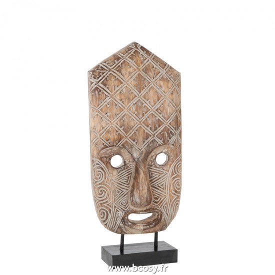 J-Line mascres statuettes Jolipa J Line Jline Masque Primitif Sur Pied Alabasia En Bois Marron Blanc Large