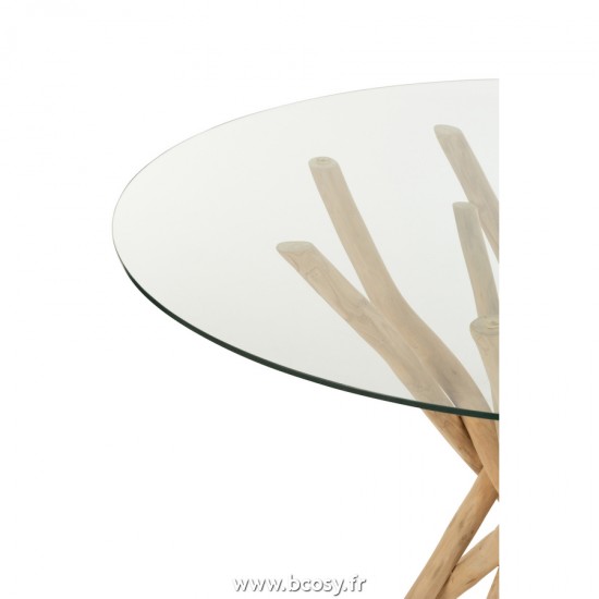 J-Line tables a manger de repas Jolipa J Line Jline Table Appoint Branche Teck Naturel Verre