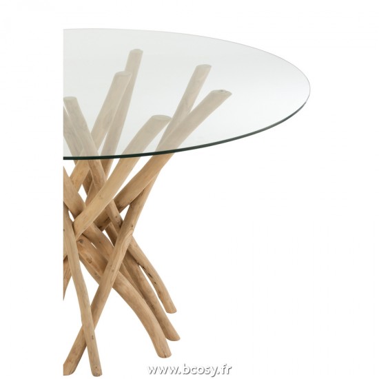 Jolipa J Line Jline Table Appoint Branche Teck Naturel Verre