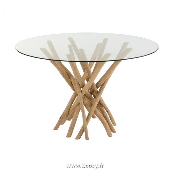 J Line Table Appoint Branche Teck Naturel Verre L120xB120xH75 cm Jline 21111 by Jolipa 21111