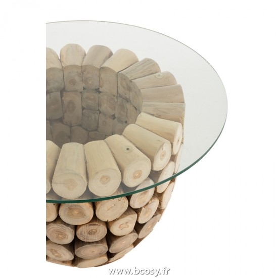 J-Line tables d appoint bouts de canapé Jolipa J Line Jline Table Appoint Disques Ouvert Teck Naturel Verre