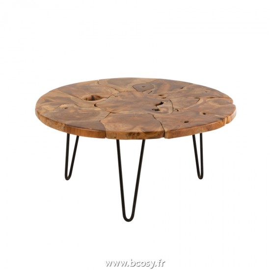 J Line Table de Salon Samuel Rond Teck Marron L80xB80xH38 cm Jline 21125 by Jolipa 21125
