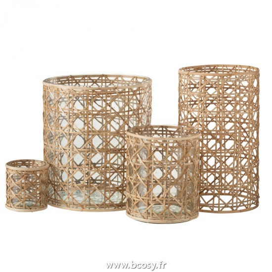 Jolipa J Line Jline Photophore Candice Verre Rotin Naturel