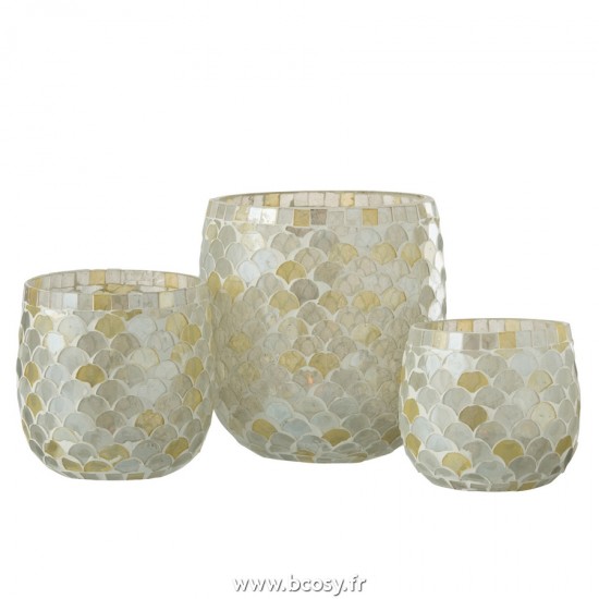 Jolipa J Line Jline Photophore Mosaique En Verre Blanc Jaune Clair Large