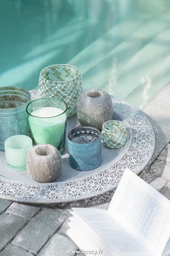 J-Line photophores J Line Photophore Mosaique Aqua En Verre Large