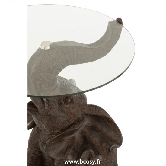 J-Line tables d appoint bouts de canapé Jolipa J Line Jline Table Elephant Resine Verre Marron Fonce