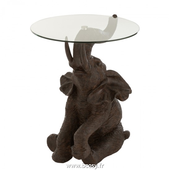J Line Table Elephant Resine Verre Marron Fonce L52xB48xH65 cm Jline 21530 by Jolipa 21530