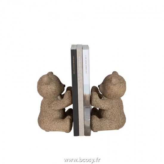J-Line serres livres Jolipa J Line Jline Set De Deux Presse Papier Ours Teddy Resine Marron Clair