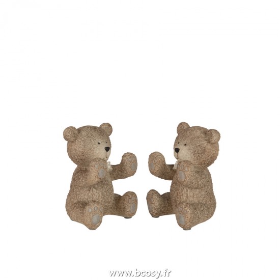 J Line Set de deux Presse Papier Ours Teddy Resine Marron Clair L20xB11xH15 cm Jline 21578 by Jolipa 21578