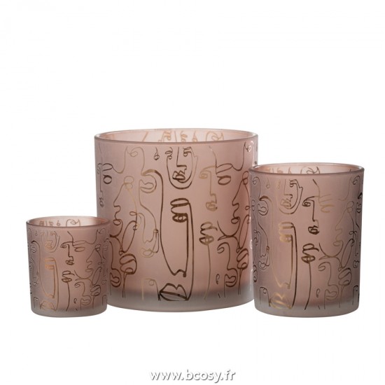 Jolipa J Line Jline Photophore Happy Faces Verre Terracotta Large