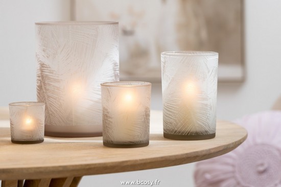 Jolipa J Line Jline Photophore Feuilles Verre Beige Medium