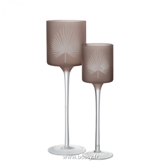 Jolipa J Line Jline Photophore Pied Feuilles De Palmier Verre Beige Large