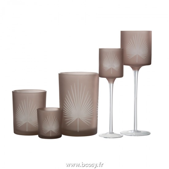 J-Line photophores J Line Photophore Pied Feuilles De Palmier Verre Beige Large