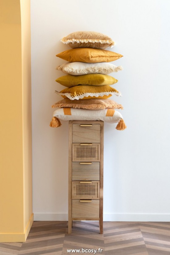 Jolipa J Line Jline Coussin Velours Carre Coton Ocre Assortiment De 2