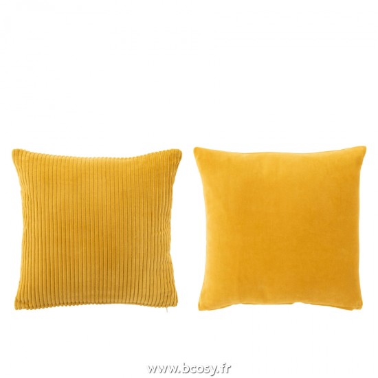 J-Line coussins Jolipa J Line Jline Coussin Velours Carre Coton Ocre Assortiment De 2