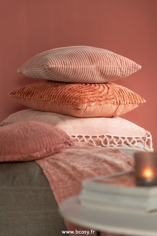Jolipa J Line Jline Coussin Velours Carre Coton Rose Assortiment De 2