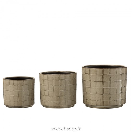 J-Line cachepots de fleur Jolipa J Line Jline Cachepot Carre Ceramique Beige Gris Large