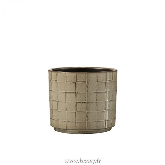 J Line Cachepot Carre Ceramique Beige Gris Large L16xB16xH15 cm Jline 22721 by Jolipa 22721