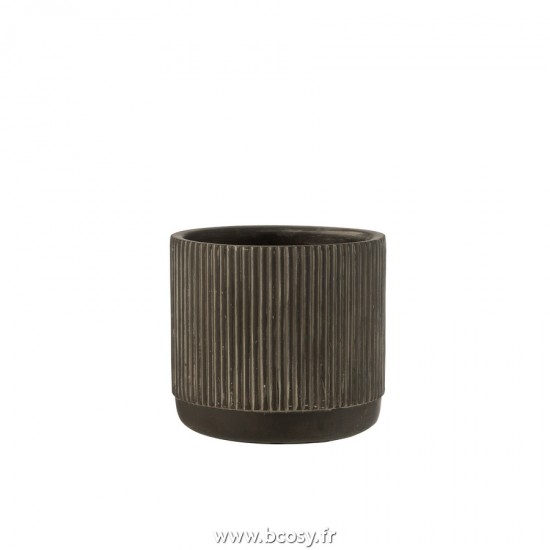 J Line Cachepot Lignes Ceramique Noir Marron Large L18xB18xH16 cm Jline 22727 by Jolipa 22727