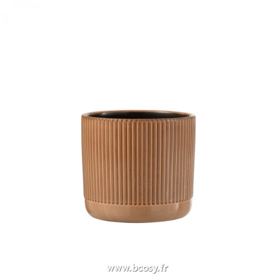 J Line Cachepot Lignes Ceramique Orange Beige Large L18xB18xH16 cm Jline 22730 by Jolipa 22730