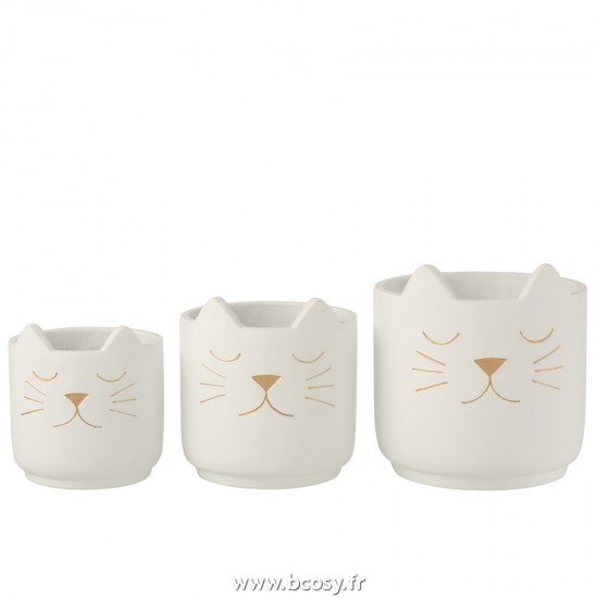 J-Line cachepots de fleur Jolipa J Line Jline Cachepot Chaton Ciment Blanc Or Large