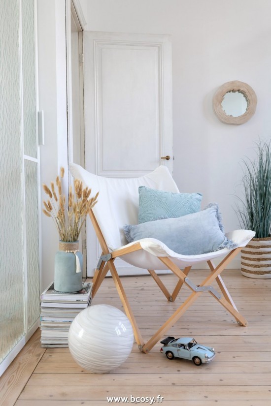 Jolipa J Line Jline Coussin Frange Coton Velours Bleu