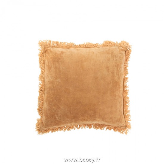 J-Line coussins Jolipa J Line Jline Coussin Frange Coton Velours Ochre