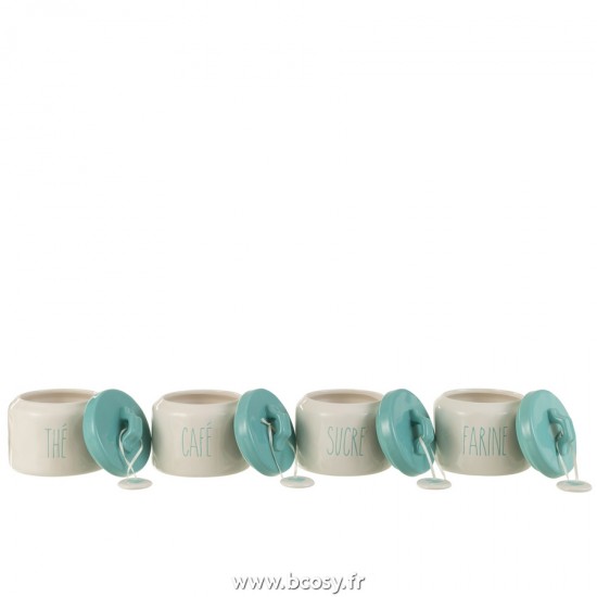 J-Line pots a de provision Jolipa J Line Jline Jarres A Farine Sucre Cafe The Ceramique Blanc Bleu Assortiment De 4