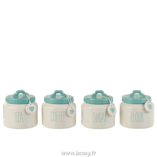 J Line Jarres A Farine Sucre Cafe The Ceramique Blanc Bleu L13xB13xH13 cm Jline 22862 by Jolipa 22862 Assortiment de 4 pcs
