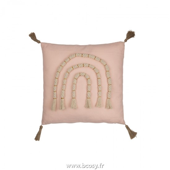 J Line Coussin Arc En Ciel Carre Polyester Rose L40xB40xH11 cm Jline 22878 by Jolipa 22878