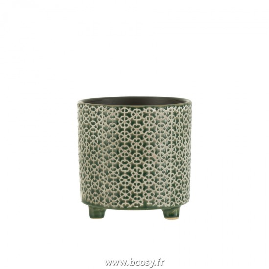 J Line Cachepot Fleur Ceramique Vert Large L17xB17xH17 cm Jline 22980 by Jolipa 22980