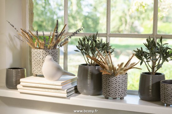 Jolipa J Line Jline Cachepot Fleur Ceramique Gris Bleu Medium