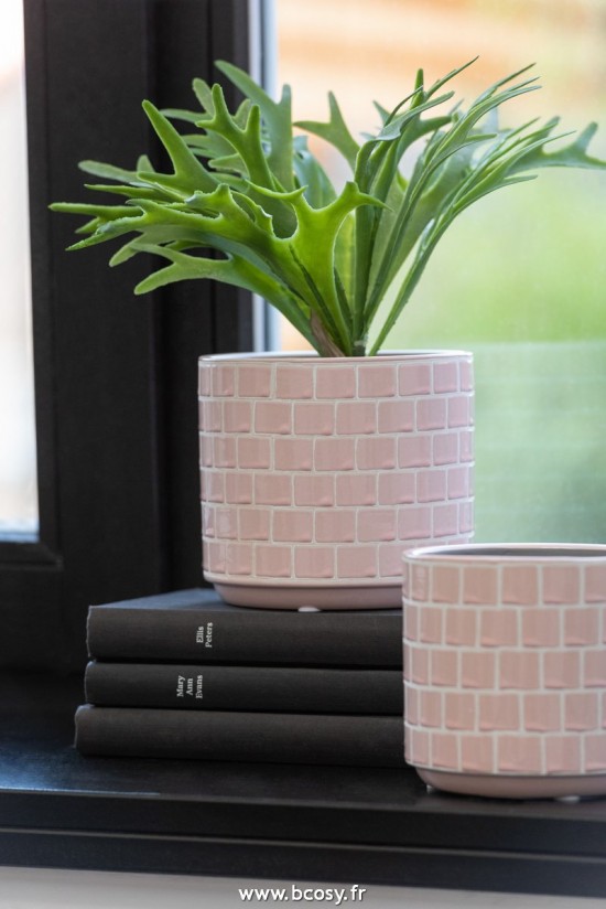 Jolipa J Line Jline Cachepot Brillant Carre Ceramique Rose Small