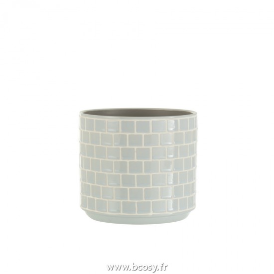 J Line Cachepot Brillant Carre Ceramique Bleu Large L17xB17xH15 cm Jline 22989 by Jolipa 22989