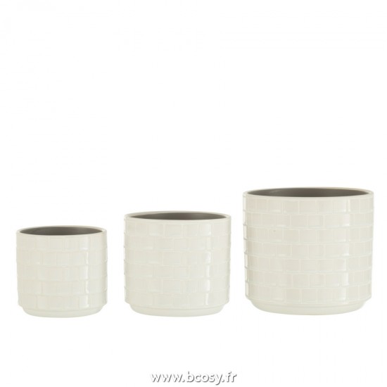 J-Line cachepots de fleur Jolipa J Line Jline Cachepot Brillant Carre Ceramique Blanc Large