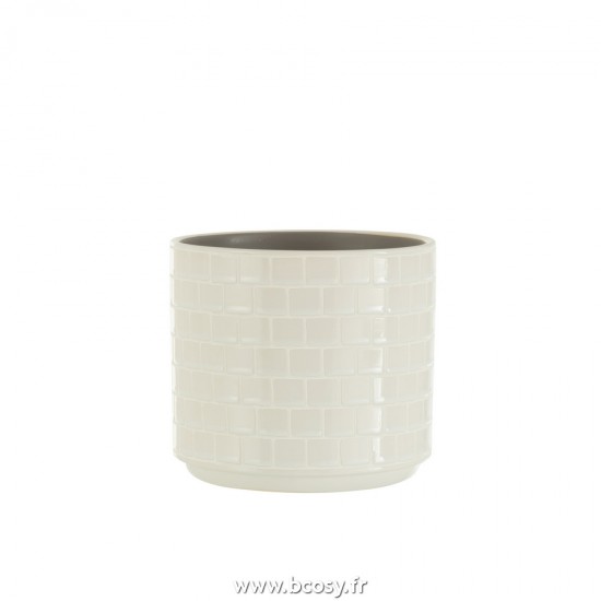 J Line Cachepot Brillant Carre Ceramique Blanc Large L17xB17xH15 cm Jline 22992 by Jolipa 22992