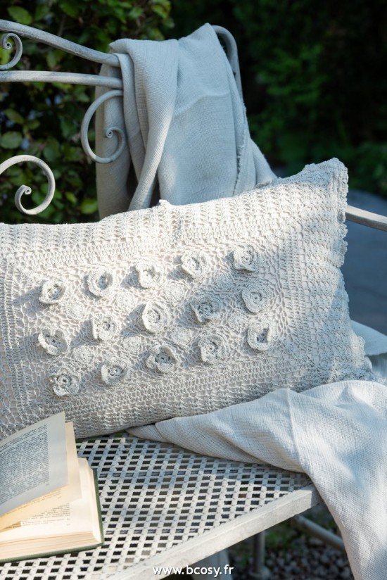 Jolipa J Line Jline Coussin Rectangle Dentelles Coton Bleu