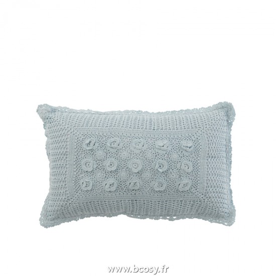 J-Line coussins Jolipa J Line Jline Coussin Rectangle Dentelles Coton Bleu