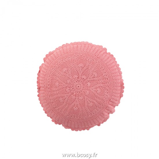 J-Line coussins Jolipa J Line Jline Coussin Rond Mia Dentelles Coton Rose