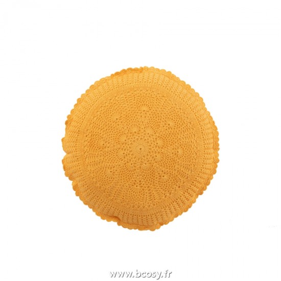 J-Line coussins Jolipa J Line Jline Coussin Rond Mia Dentelles Coton Ocre