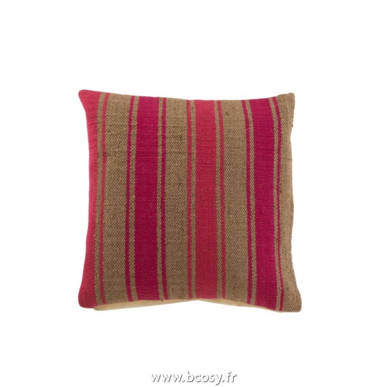 J-Line coussins Jolipa J Line Jline Coussin Carre Anna Grosse Rayure Jute Rose