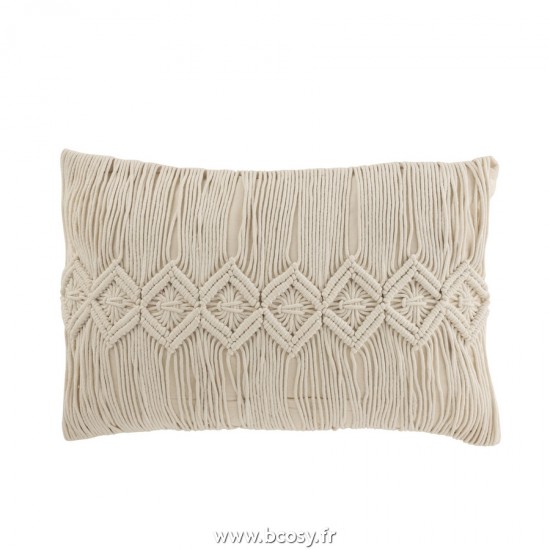 J-Line coussins Jolipa J Line Jline Coussin Linea Macrame Restangle Cotton Blanc Casse