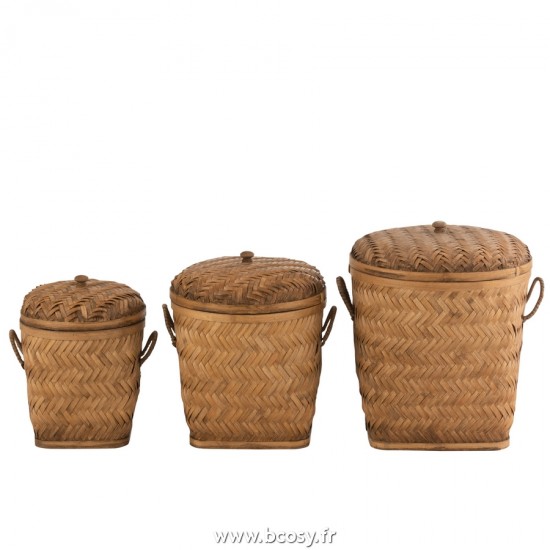 J-Line paniers de rangement Jolipa J Line Jline Set De 3 Paniers De Rangement En Bambou Naturel