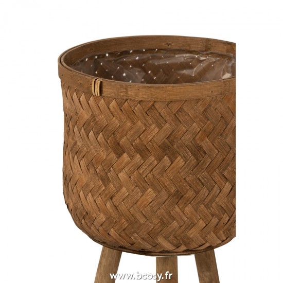 Jolipa J Line Jline Set De 3 Cachepots A Trepieds En Bambou Et Plastique Nature