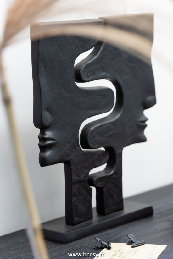 Jolipa J Line Jline Figurine Visages Imbriqués Aluminium Noir