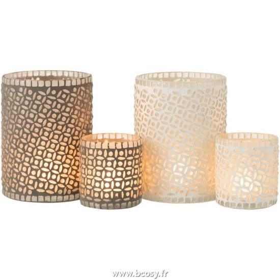 J-Line Portacandele Motivo Vetro Grigio