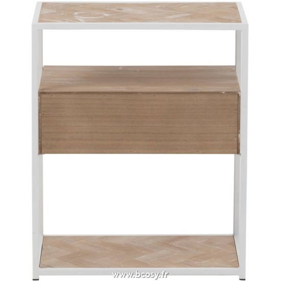 Jolipa J Line Jline Table Gigogne Zigzag 1 Tiroir Bois Metal Naturel Blanc