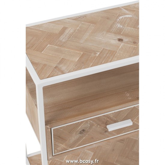 J-Line tables d appoint bouts de canapé J Line Table Gigogne Zigzag 1 Tiroir Bois Metal Naturel Blanc
