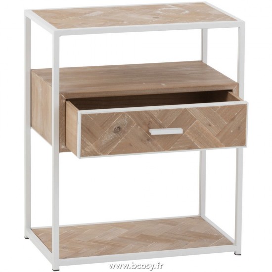 J-Line Tavolino Zigzag 1 Cassetto Legno/Metallo Naturale/Bianco